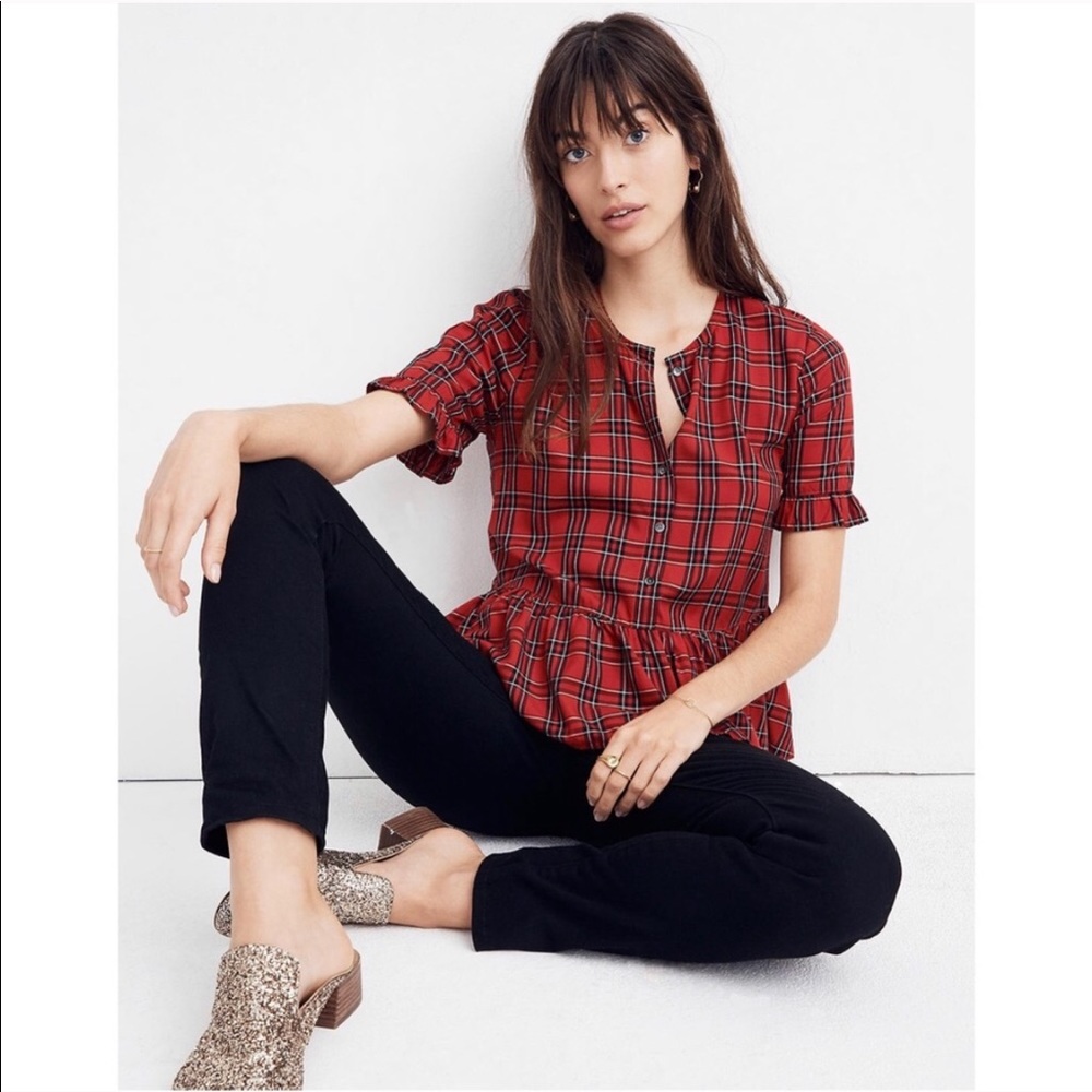 {Madewell} Studio Ruffle-Hem Top in Clanton Plaid